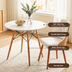 Artiss Dining Table and Chairs Set 3PCS 90cm 2 Seater Round Dining Set for Kitchen, Apartment, Dining Room White
