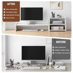 Artiss Monitor Stand and 3-Tier Desk Organiser 2-in-1 Modular Computer Monitor Riser PVC Desktop Shelf Holds 20kg for Office Students Gaming