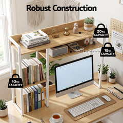 Artist Desk Organizer 2-Tier Desk Shelf 24cm Depth for Unblocked Monitor View Asymmetrical Desk Hutch Dorm for WFH & Gaming Heavy-Duty