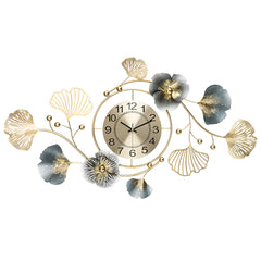 Large Wall Clock 22cm Metal Silent Non Ticking Decoration Hanging Clock Battery Operated with 3D Ginkgo Leaf Design for Living Room Bedroom Home Office