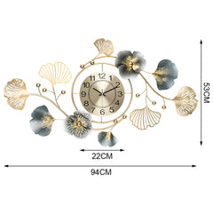 Large Wall Clock 22cm Metal Silent Non Ticking Decoration Hanging Clock Battery Operated with 3D Ginkgo Leaf Design for Living Room Bedroom Home Office