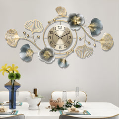 Large Wall Clock 22cm Metal Silent Non Ticking Decoration Hanging Clock Battery Operated with 3D Ginkgo Leaf Design for Living Room Bedroom Home Office