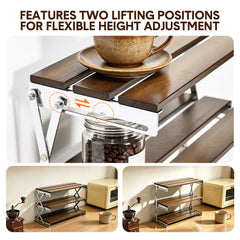 3 Tier Foldable Storage Rack Wooden Desk Shelf with Height Adjustable Steel Frame 6kg Load Capacity per Shelf for Indoor Household Storage Outdoor Camp