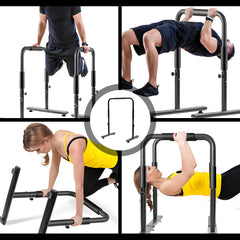 Set of 2 Functional Fitness Dip Stands Station Height Adjustable Dip Bars Portable Parallettes Calisthenics Equipment Safety for Home Gym Strength Training