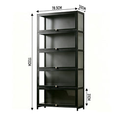 5-Tier Display Cabinet Freestanding Storage Organizer Bookshelf with Clear Flip-Up Acrylic Doors for Books CDs Figurines Bedroom Home Office 78x32x172cm