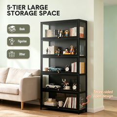 5-Tier Display Cabinet Freestanding Storage Organizer Bookshelf with Clear Flip-Up Acrylic Doors for Books CDs Figurines Bedroom Home Office 78x32x172cm