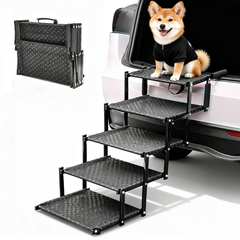 5 Steps Dog Steps Foldable Pet Ramp for All Dogs with Non-Slip Adjustable Wide Platform Dog Stairs for Cars Truck Sofa High Bed 60kg Load Capacity Black