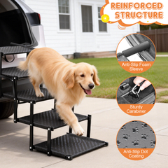 5 Steps Dog Steps Foldable Pet Ramp for All Dogs with Non-Slip Adjustable Wide Platform Dog Stairs for Cars Truck Sofa High Bed 60kg Load Capacity Black