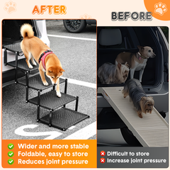 5 Steps Dog Steps Foldable Pet Ramp for All Dogs with Non-Slip Adjustable Wide Platform Dog Stairs for Cars Truck Sofa High Bed 60kg Load Capacity Black
