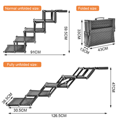 5 Steps Dog Steps Foldable Pet Ramp for All Dogs with Non-Slip Adjustable Wide Platform Dog Stairs for Cars Truck Sofa High Bed 60kg Load Capacity Black