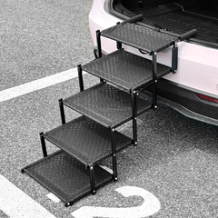 5 Steps Dog Steps Foldable Pet Ramp for All Dogs with Non-Slip Adjustable Wide Platform Dog Stairs for Cars Truck Sofa High Bed 60kg Load Capacity Black