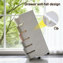 6-Layer Drawer Storage Cart Plastic Anti-fall Dresser Organizer with Casters and Child Lock for Clothes Toys Playroom Bedroom Mobile Cabinet 56x28.5x97.5cm