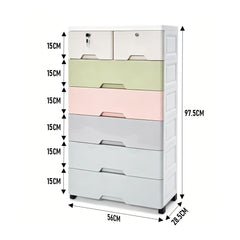 6-Layer Drawer Storage Cart Plastic Anti-fall Dresser Organizer with Casters and Child Lock for Clothes Toys Playroom Bedroom Mobile Cabinet 56x28.5x97.5cm