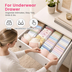 8 Pack Adjustable Drawer Dividers 4cm High Clear Drawer Organizer 26-42cm Expandable with Silicone Pads Ends for Underwear Socks Clothes Kitchen Utensils
