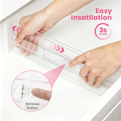 8 Pack Adjustable Drawer Dividers 4cm High Clear Drawer Organizer 26-42cm Expandable with Silicone Pads Ends for Underwear Socks Clothes Kitchen Utensils