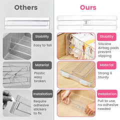 8 Pack Adjustable Drawer Dividers 4cm High Clear Drawer Organizer 26-42cm Expandable with Silicone Pads Ends for Underwear Socks Clothes Kitchen Utensils