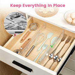 8 Pack Adjustable Drawer Dividers 4cm High Clear Drawer Organizer 26-42cm Expandable with Silicone Pads Ends for Underwear Socks Clothes Kitchen Utensils