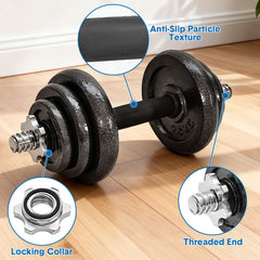 2-In-1 20kg Adjustable Dumbbell Set Cast Iron Weight with Connecting Rod Anti-Slip Grip and Secure Lock Collars for Home Gym Fitness Strength Training Pair