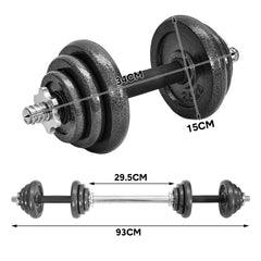 2-In-1 20kg Adjustable Dumbbell Set Cast Iron Weight with Connecting Rod Anti-Slip Grip and Secure Lock Collars for Home Gym Fitness Strength Training Pair