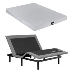 Artiss Double Bed Frame and Giselle Bedding Double Memory Foam Mattress Set, Electric Bed Base with Zero Gravity & 7 Zone Cooling Comfort for Back Pain Relief, Black & Grey,15cm Thickness