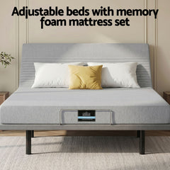 Artiss Double Bed Frame and Giselle Bedding Double Memory Foam Mattress Set, Electric Bed Base with Zero Gravity & 7 Zone Cooling Comfort for Back Pain Relief, Black & Grey,15cm Thickness