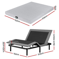 Artiss Queen Bed Frame and Giselle Bedding Queen Memory Foam Mattress Set, Electric Bed Base with Zero Gravity & 7 Zone Cooling Comfort for Back Pain Relief, Black & Grey, 15cm Thickness