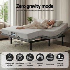 Artiss Queen Bed Frame and Giselle Bedding Queen Memory Foam Mattress Set, Electric Bed Base with Zero Gravity & 7 Zone Cooling Comfort for Back Pain Relief, Black & Grey, 15cm Thickness
