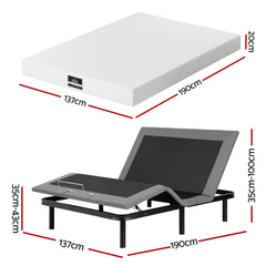 Artiss Double size bed frame & Giselle Bedding Double Mattress Combo, adjustable bed Base for Snoring Relief, Independent Head Foot Incline, Wireless Remote, Black,20cm Thickness