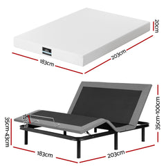 Artiss King size bed frame & Giselle Bedding King Mattress Combo, adjustable bed Base for Snoring Relief, Independent Head Foot Incline, Wireless Remote, Black,20cm Thickness
