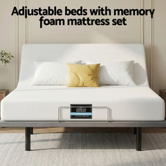 Artiss King size bed frame & Giselle Bedding King Mattress Combo, adjustable bed Base for Snoring Relief, Independent Head Foot Incline, Wireless Remote, Black,20cm Thickness