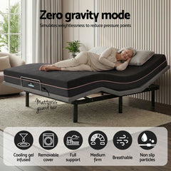 Artiss King size bed frame with Giselle Bedding King Mattress, adjustable bed Base Combo for Snoring Relief, Independent Head Foot Incline, Wireless Remote, Black,18cm Thickness