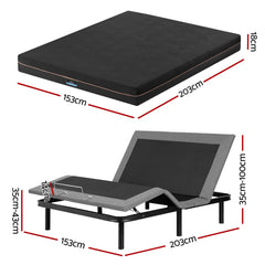 Artiss Queen size bed frame with Giselle Bedding Queen Mattress, adjustable bed Base Combo for Snoring Relief, Independent Head Foot Incline, Wireless Remote, Black,18cm Thickness