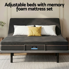 Artiss Queen size bed frame with Giselle Bedding Queen Mattress, adjustable bed Base Combo for Snoring Relief, Independent Head Foot Incline, Wireless Remote, Black,18cm Thickness