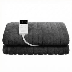 Giselle Electric Throw Rug Double Size 200x180cm Coral Fleece Heated Blanket Grey