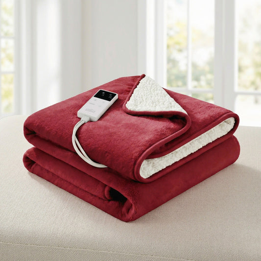 Giselle Electric Throw Rug Dual Side Fleece Flannel Heated Blanket Burgundy
