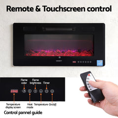 Devanti Electric Fireplace Fire Heater Wall Mounted Insert 3D Flame 1800W Remote Control
