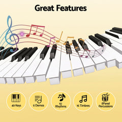 Alpha 49 Key Electronic Keyboard Portable Digital Piano Musical Instrument Black