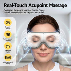 Livemor Eye Massager with Heat & Vibration | 180° Foldable Electric Eye Heat Mask with Bluetooth Music for Fatigue Relief | Rechargeable 3D Wrap-Around Temple Massager, White