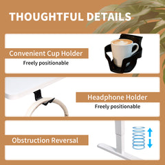 Electric Standing Desk Ergonomic Sit Stand Desk 70-115cm Height Adjustable with Side Hooks Motorized Home Office Computer Workstation 55x24Inch White