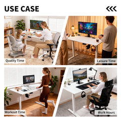 Electric Standing Desk Ergonomic Sit Stand Desk 70-115cm Height Adjustable with Side Hooks Motorized Home Office Computer Workstation 55x24Inch White