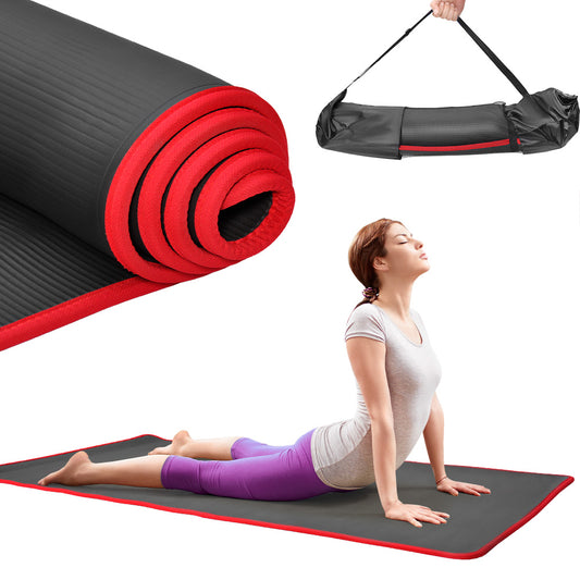10mm Thick Yoga Mat High Density NBR Anti-Slip Fitness Exercise Mat for Stretching Muscles Pilates Abs Plank Training Bodybuilding Home Gym Equipment Black