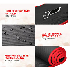 10mm Thick Yoga Mat High Density NBR Anti-Slip Fitness Exercise Mat for Stretching Muscles Pilates Abs Plank Training Bodybuilding Home Gym Equipment Black