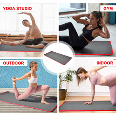 10mm Thick Yoga Mat High Density NBR Anti-Slip Fitness Exercise Mat for Stretching Muscles Pilates Abs Plank Training Bodybuilding Home Gym Equipment Black