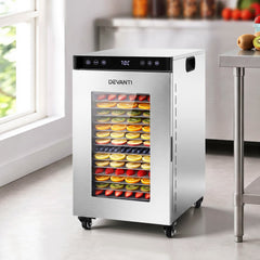 Devanti Food Dehydrator Stainless Steel Fruit Dryer 16 Tray Silver