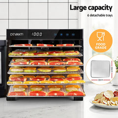 Devanti Food Dehydrator 6 Tray Fruit Dryer Jerky Maker With Stainless Steel Rack