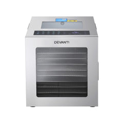 Devanti 10 Trays Food Dehydrator Stainless Steel Visible Glass Door 850W