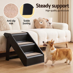 i.Pet Dog Ramp 3 Steps Pet Stairs For Bed Sofa Car Foldable Portable Ladder Black