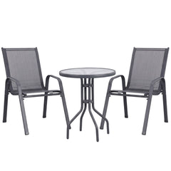 Gardeon 3PC Outdoor Bistro Set Table and Chairs Stackable Patio Furniture Grey