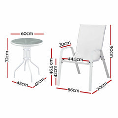 Gardeon 3PC Outdoor Bistro Set Table and Chairs Stackable Patio Furniture White