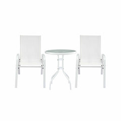 Gardeon 3PC Outdoor Bistro Set Table and Chairs Stackable Patio Furniture White